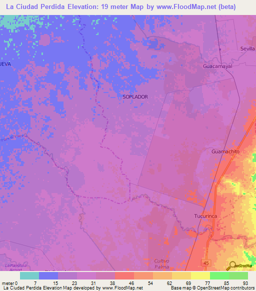 La Ciudad Perdida,Colombia Elevation Map