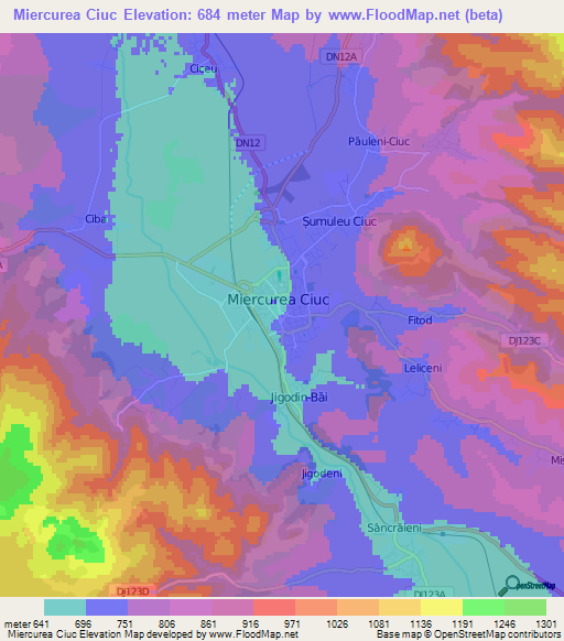 Miercurea Ciuc,Romania Elevation Map