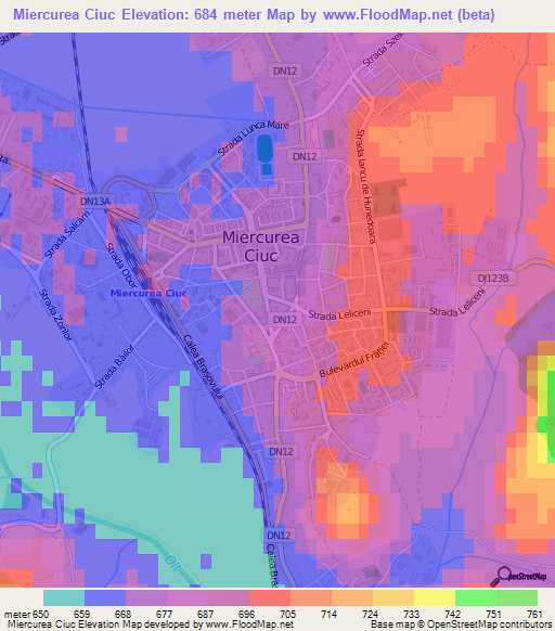 Miercurea Ciuc,Romania Elevation Map