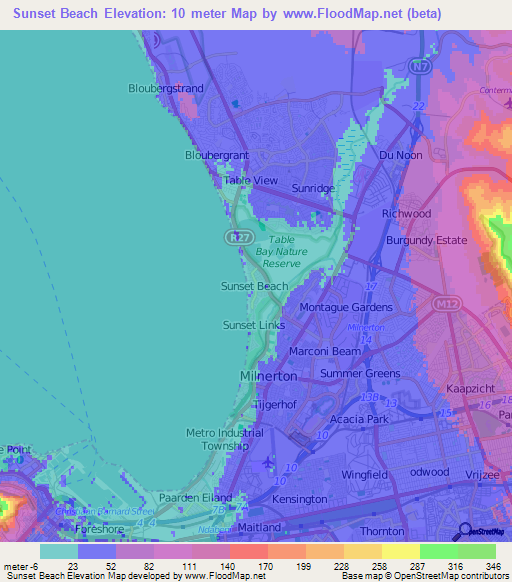 Sunset Beach,South Africa Elevation Map