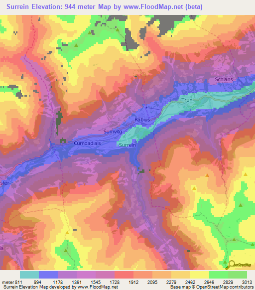 Surrein,Switzerland Elevation Map