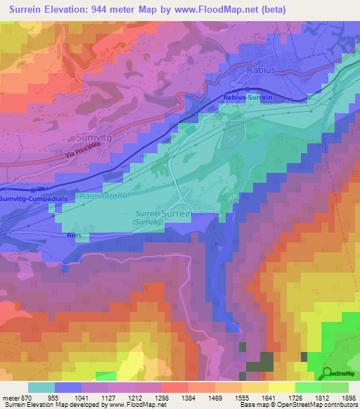 Surrein,Switzerland Elevation Map