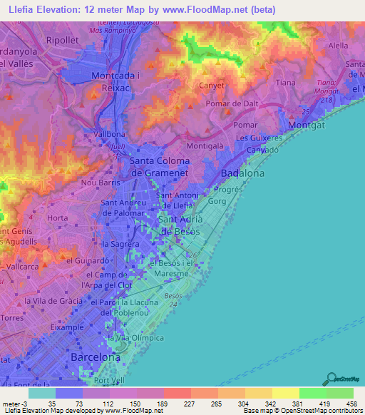 Llefia,Spain Elevation Map