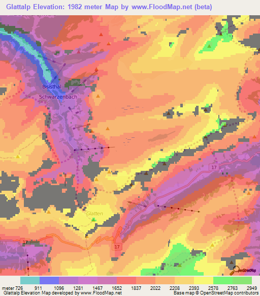 Glattalp,Switzerland Elevation Map