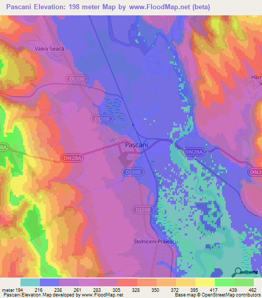 Pascani,Romania Elevation Map