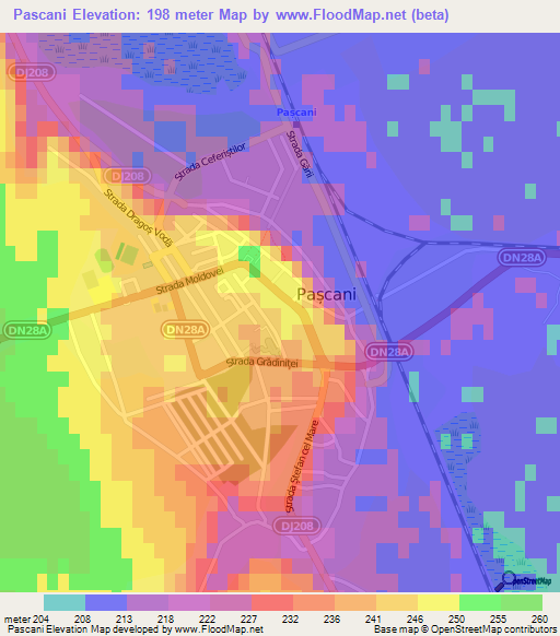 Pascani,Romania Elevation Map