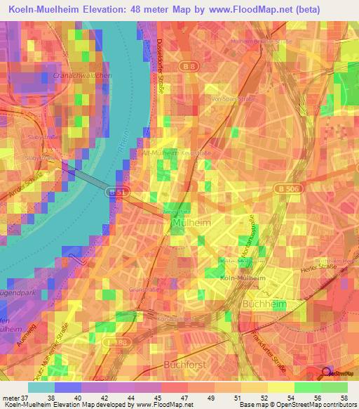 Koeln-Muelheim,Germany Elevation Map