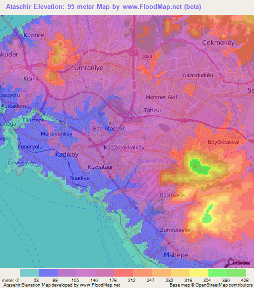 Atasehir,Turkey Elevation Map