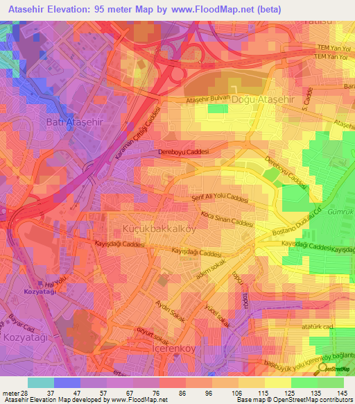 Atasehir,Turkey Elevation Map