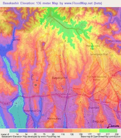 Basaksehir,Turkey Elevation Map