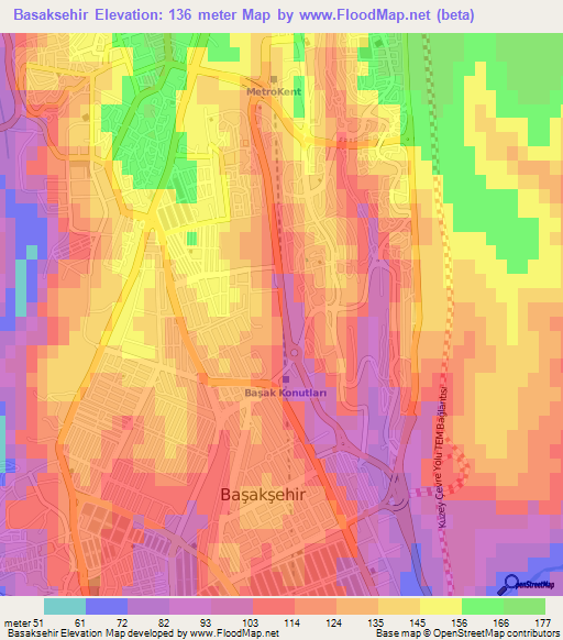 Basaksehir,Turkey Elevation Map