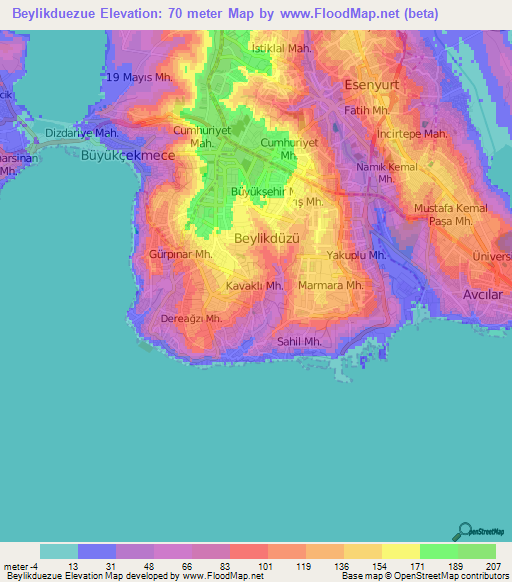 Beylikduezue,Turkey Elevation Map