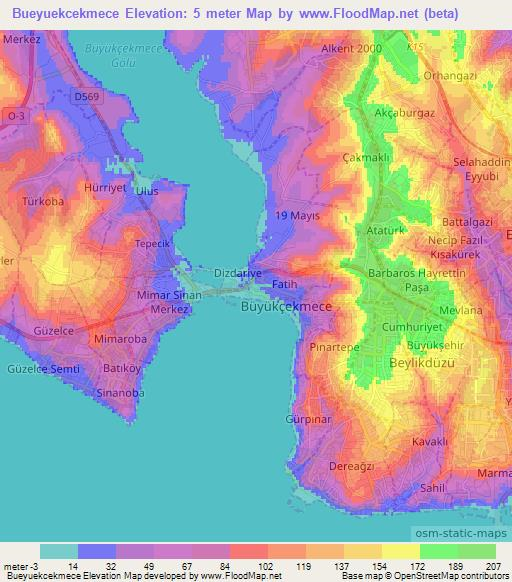 Bueyuekcekmece,Turkey Elevation Map