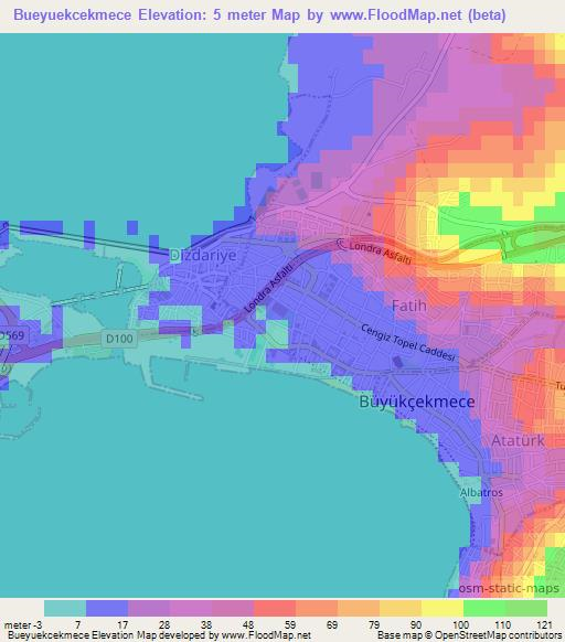 Bueyuekcekmece,Turkey Elevation Map