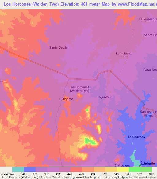 Los Horcones (Walden Two),Mexico Elevation Map