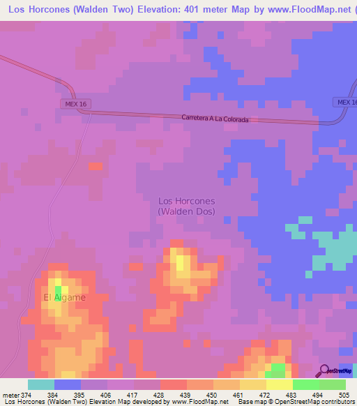 Los Horcones (Walden Two),Mexico Elevation Map