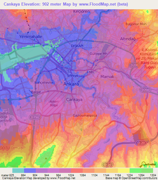 Cankaya,Turkey Elevation Map