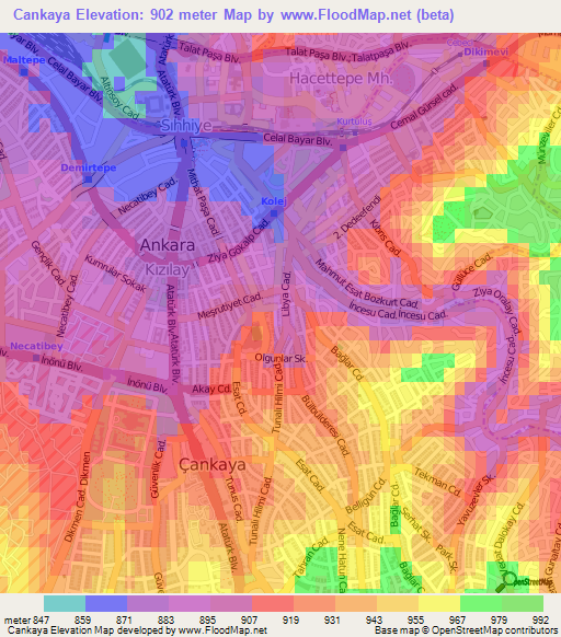 Cankaya,Turkey Elevation Map