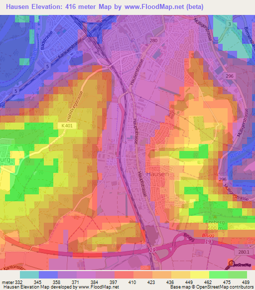 Hausen,Switzerland Elevation Map