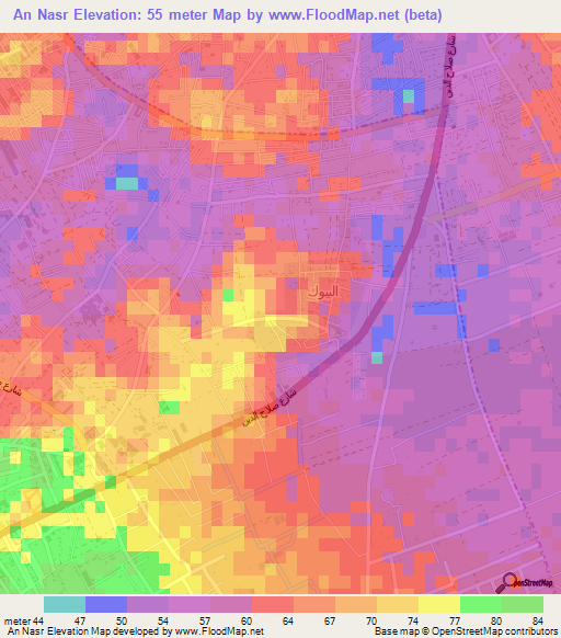 An Nasr,Palestinian Territory Elevation Map