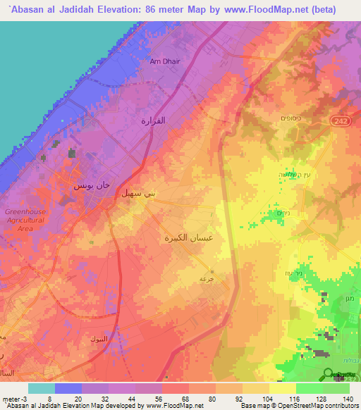 `Abasan al Jadidah,Palestinian Territory Elevation Map