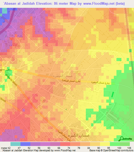 `Abasan al Jadidah,Palestinian Territory Elevation Map