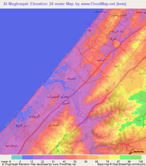 Al Mughraqah,Palestinian Territory Elevation Map