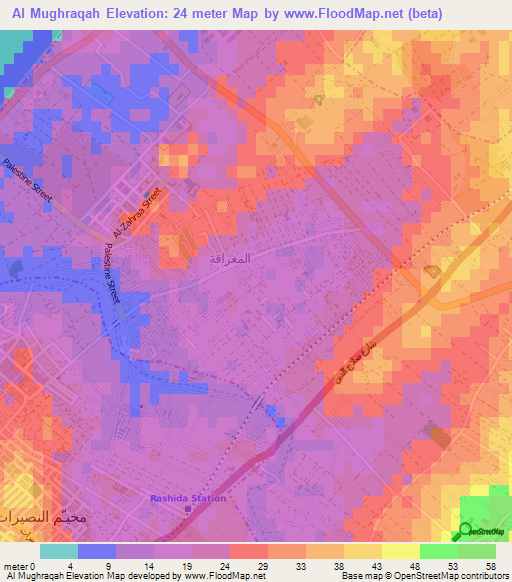 Al Mughraqah,Palestinian Territory Elevation Map