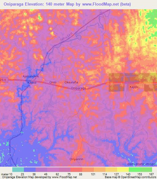 Oniparaga,Nigeria Elevation Map