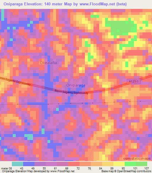 Oniparaga,Nigeria Elevation Map