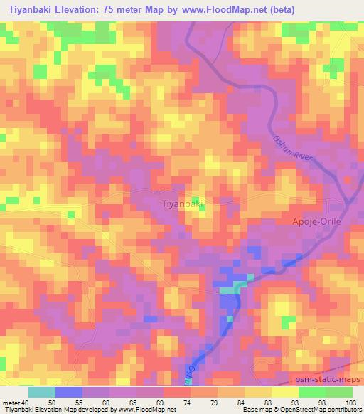 Tiyanbaki,Nigeria Elevation Map