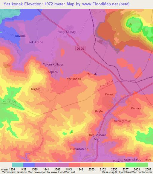 Yazikonak,Turkey Elevation Map