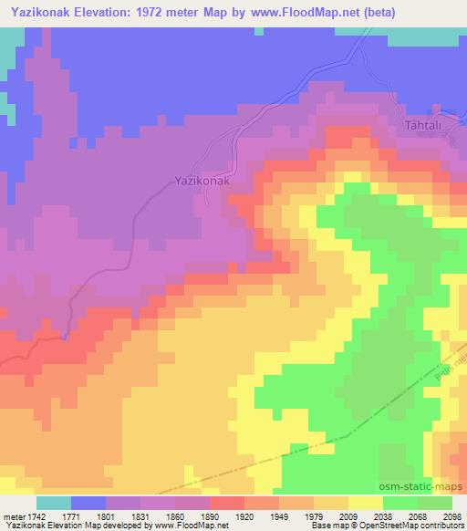 Yazikonak,Turkey Elevation Map