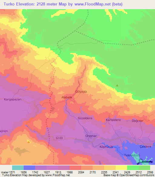 Turko,Turkey Elevation Map