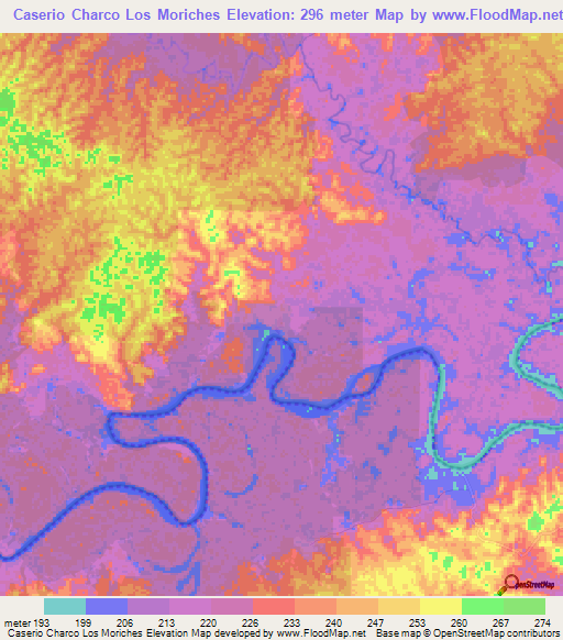 Caserio Charco Los Moriches,Colombia Elevation Map