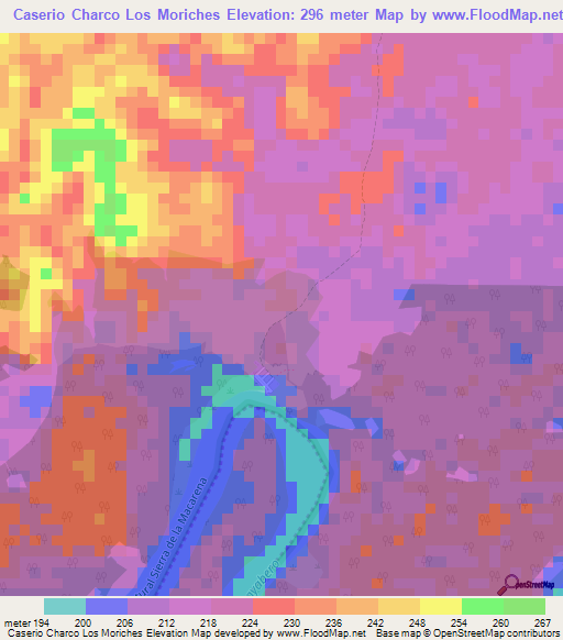 Caserio Charco Los Moriches,Colombia Elevation Map