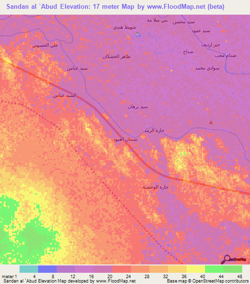 Sandan al `Abud,Iraq Elevation Map