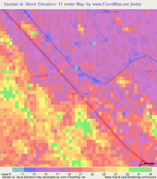 Sandan al `Abud,Iraq Elevation Map