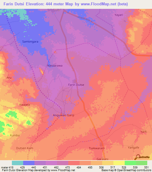 Farin Dutsi,Nigeria Elevation Map