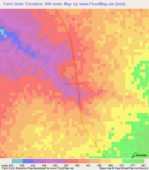 Farin Dutsi,Nigeria Elevation Map