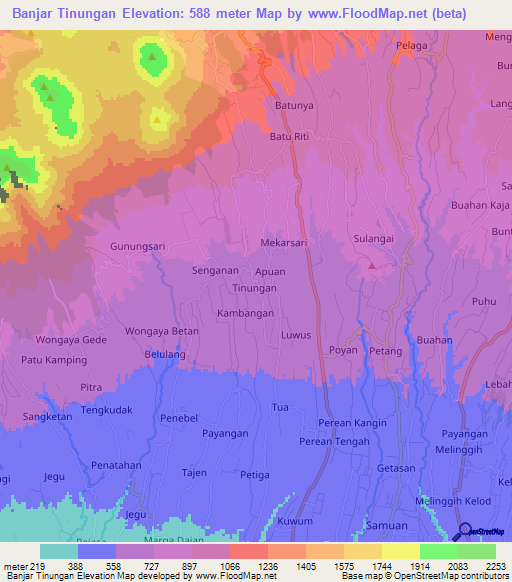 Banjar Tinungan,Indonesia Elevation Map
