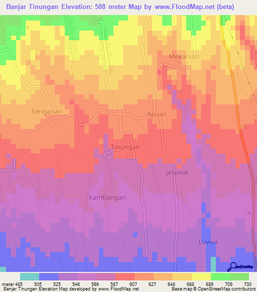 Banjar Tinungan,Indonesia Elevation Map