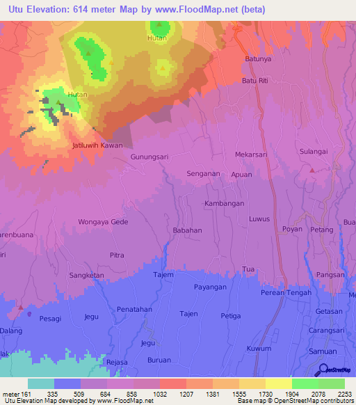 Utu,Indonesia Elevation Map