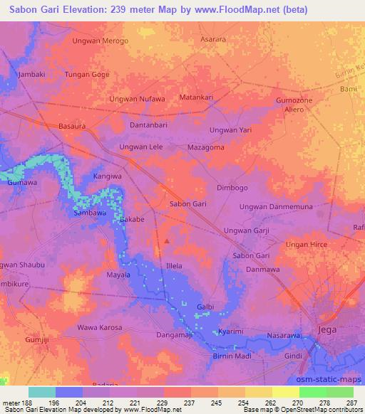 Sabon Gari,Nigeria Elevation Map