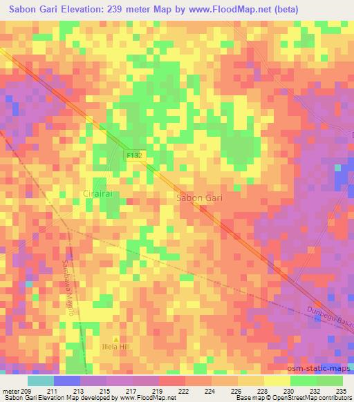 Sabon Gari,Nigeria Elevation Map