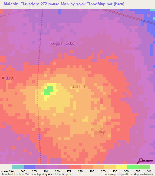 Maichiri,Nigeria Elevation Map