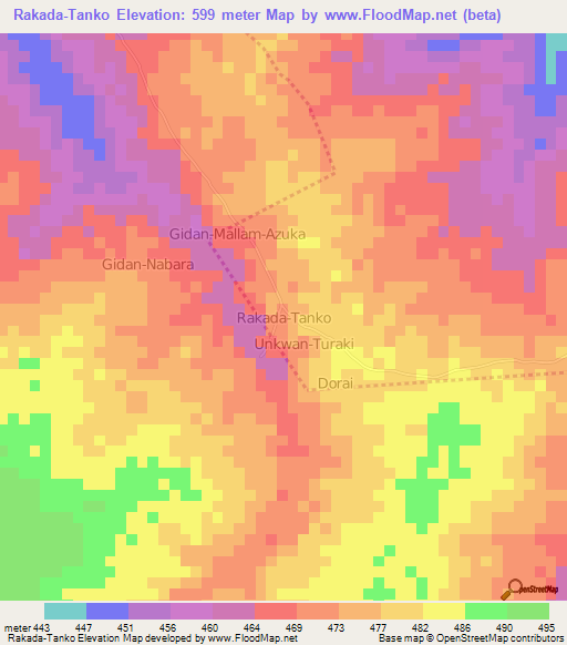 Rakada-Tanko,Nigeria Elevation Map