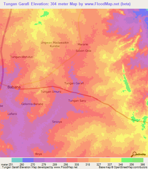 Tungan Garafi,Nigeria Elevation Map