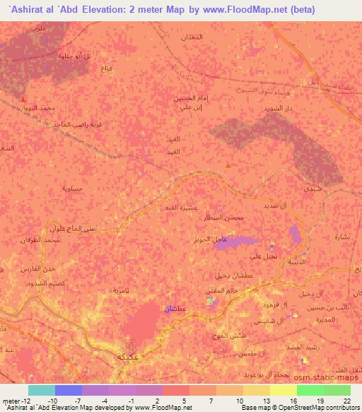 `Ashirat al `Abd,Iraq Elevation Map