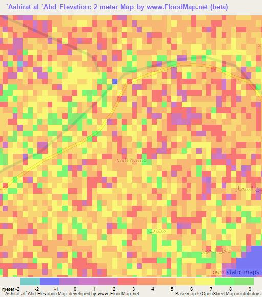 `Ashirat al `Abd,Iraq Elevation Map